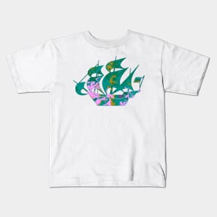 Galaxy Shores Refuge Liquid Art Sailing Ship Silhouette Kids T-Shirt